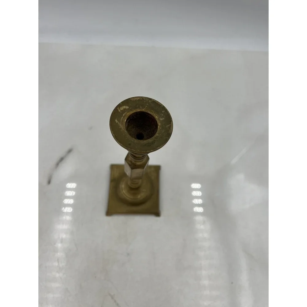 Vintage Solid Brass Candlestick Holder Square Footed Base Made in Japan 7 Inch